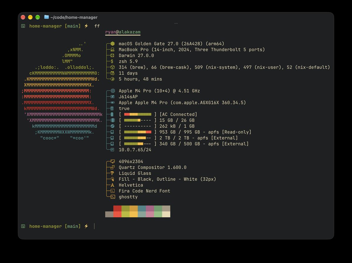 a fastfetch screenshot of a macbook running macOS 27.0