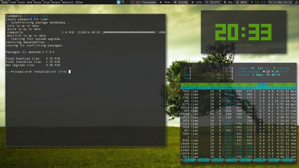 A desktop screenshot running the awesome wm