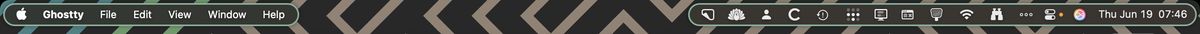 My menu bar, but floating halves, with curved corners and a green outline.