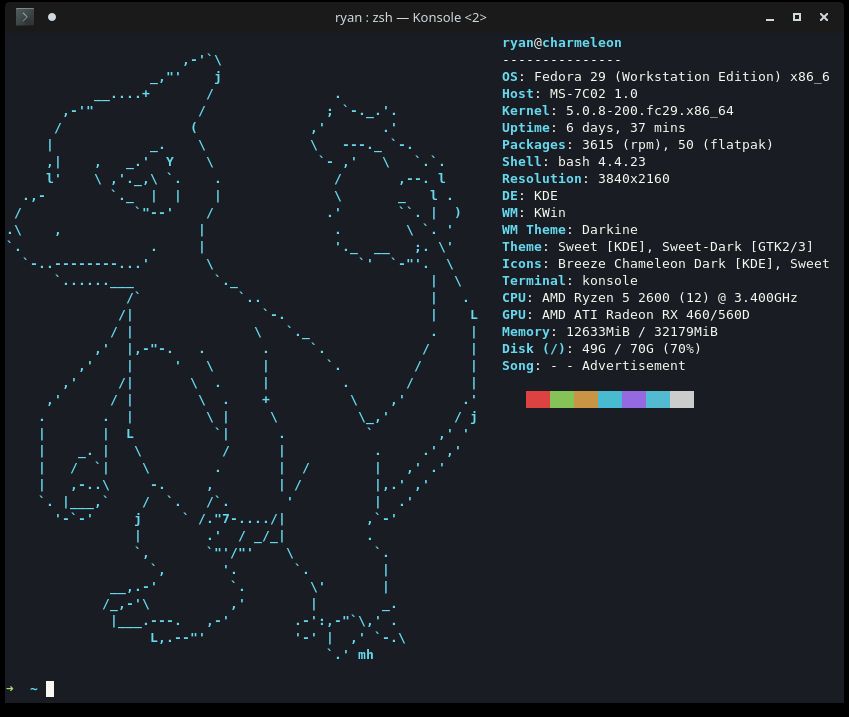 Custom Charmeleon ASCII art for my desktop's neofetch output