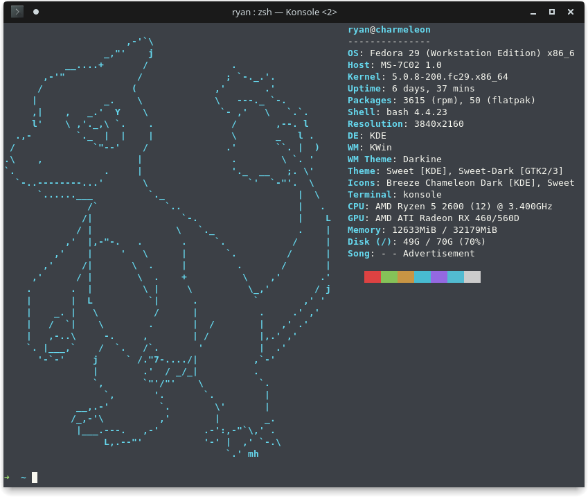 Custom Charmeleon ASCII art for my desktop’s neofetch output