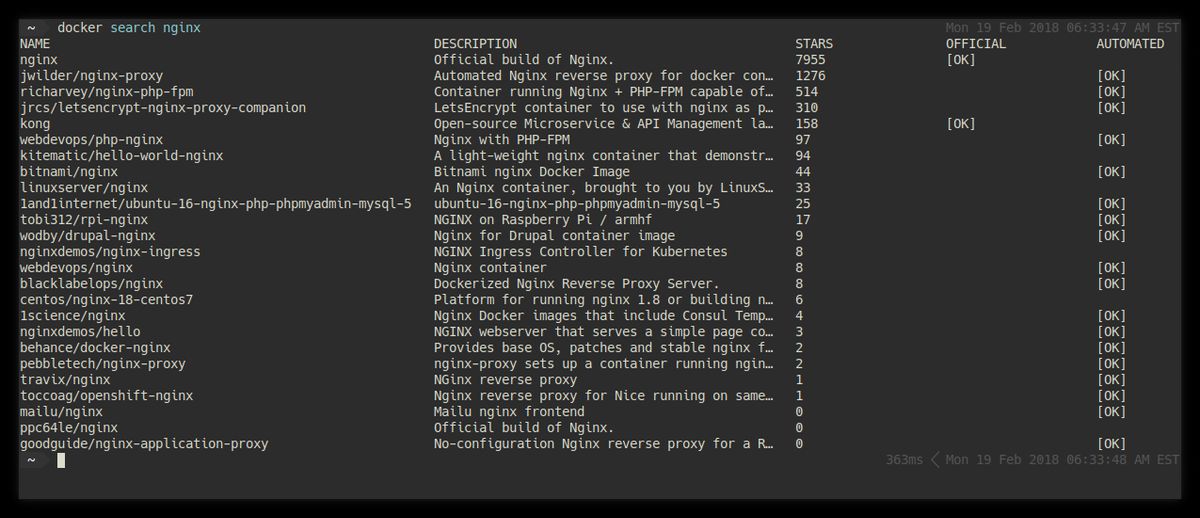 Docker Search output. Ex: docker search nginx