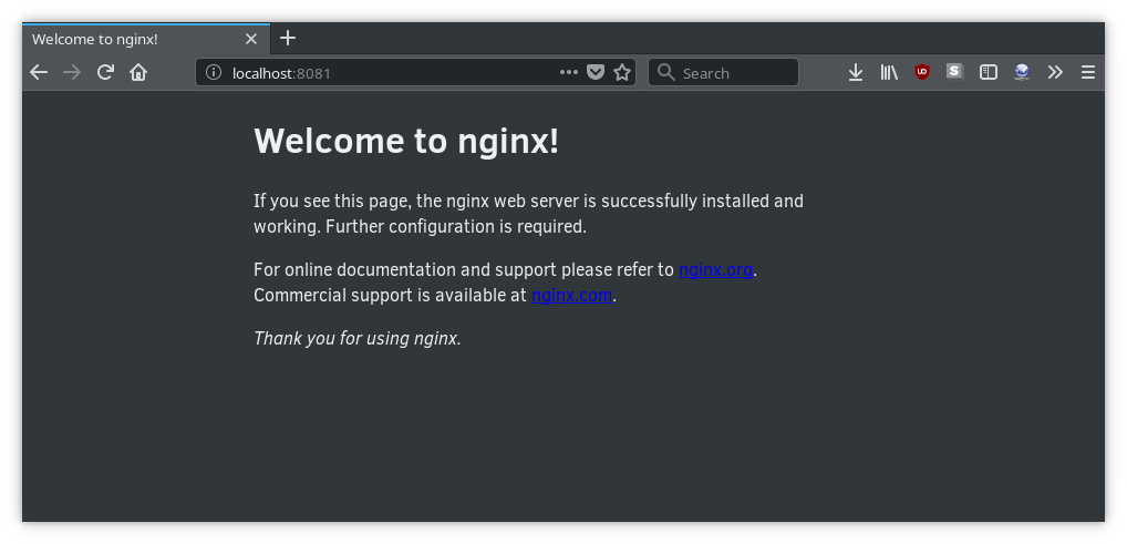Containerized nginx server connected to through localhost