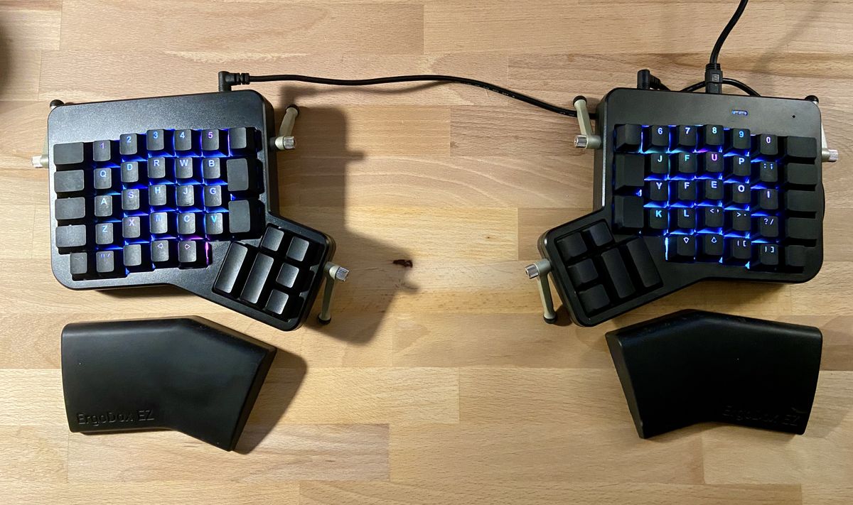 ergodox on wood desk