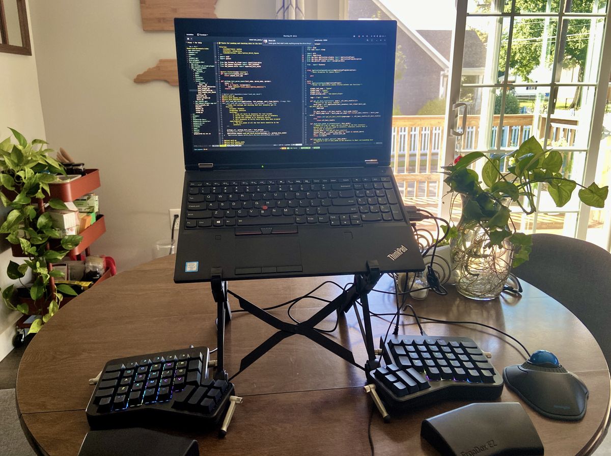 Ergodox around a laptop stand