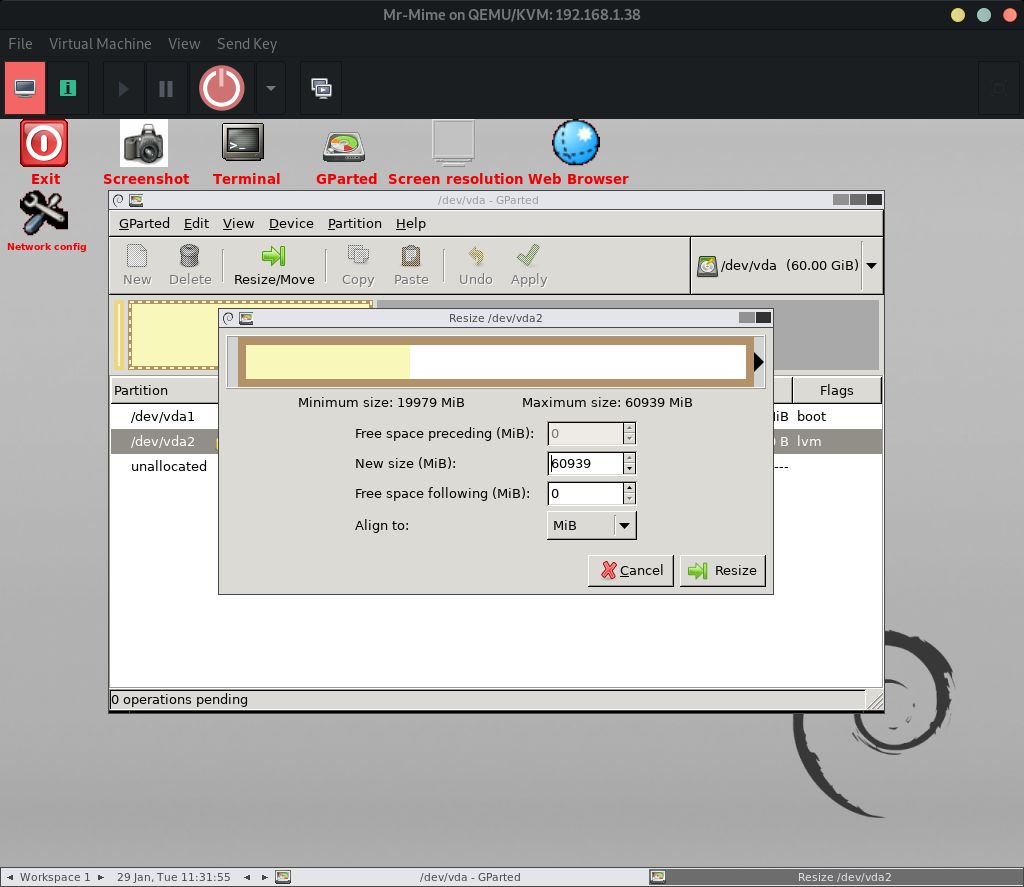 Resizing the partition in Gparted