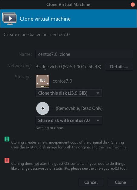 Clone VM window in Virt Manager