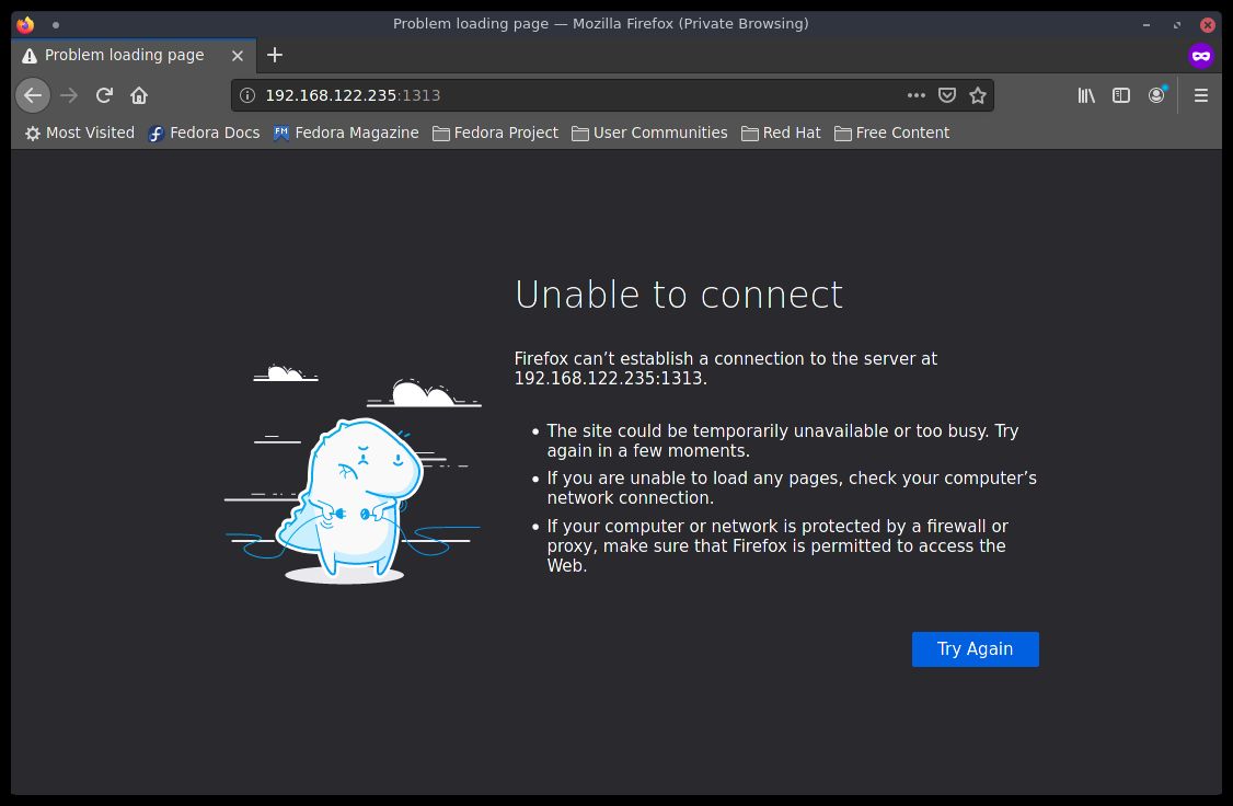 Firefox unable to connect to a page