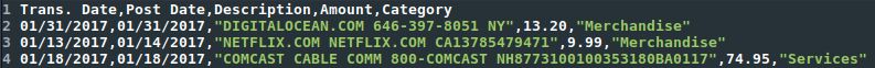 Credit Card Statement CSV