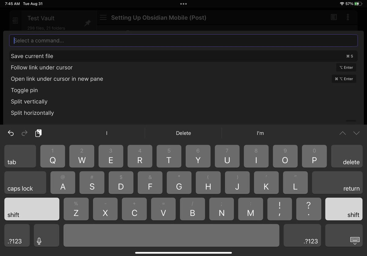 Obsidian iOS Command Menu