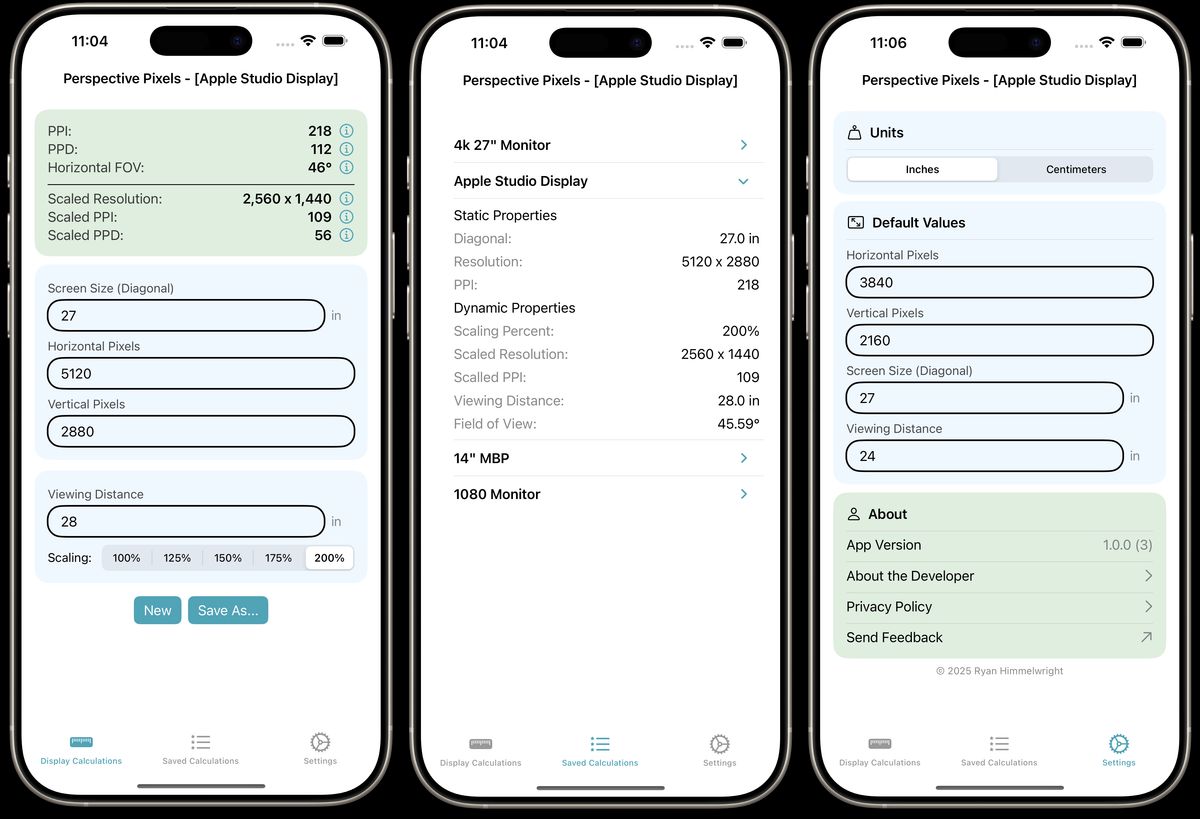 Three Screenshots of the app
