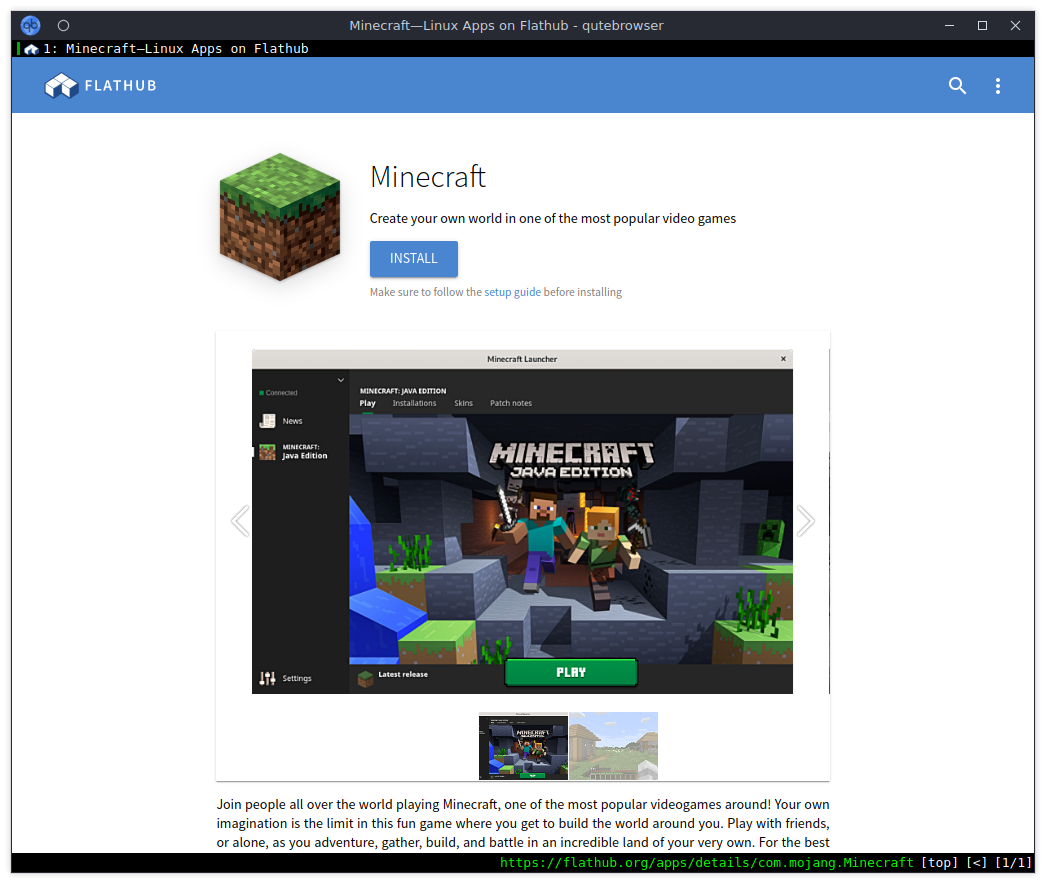 The Minecraft Flathub Page