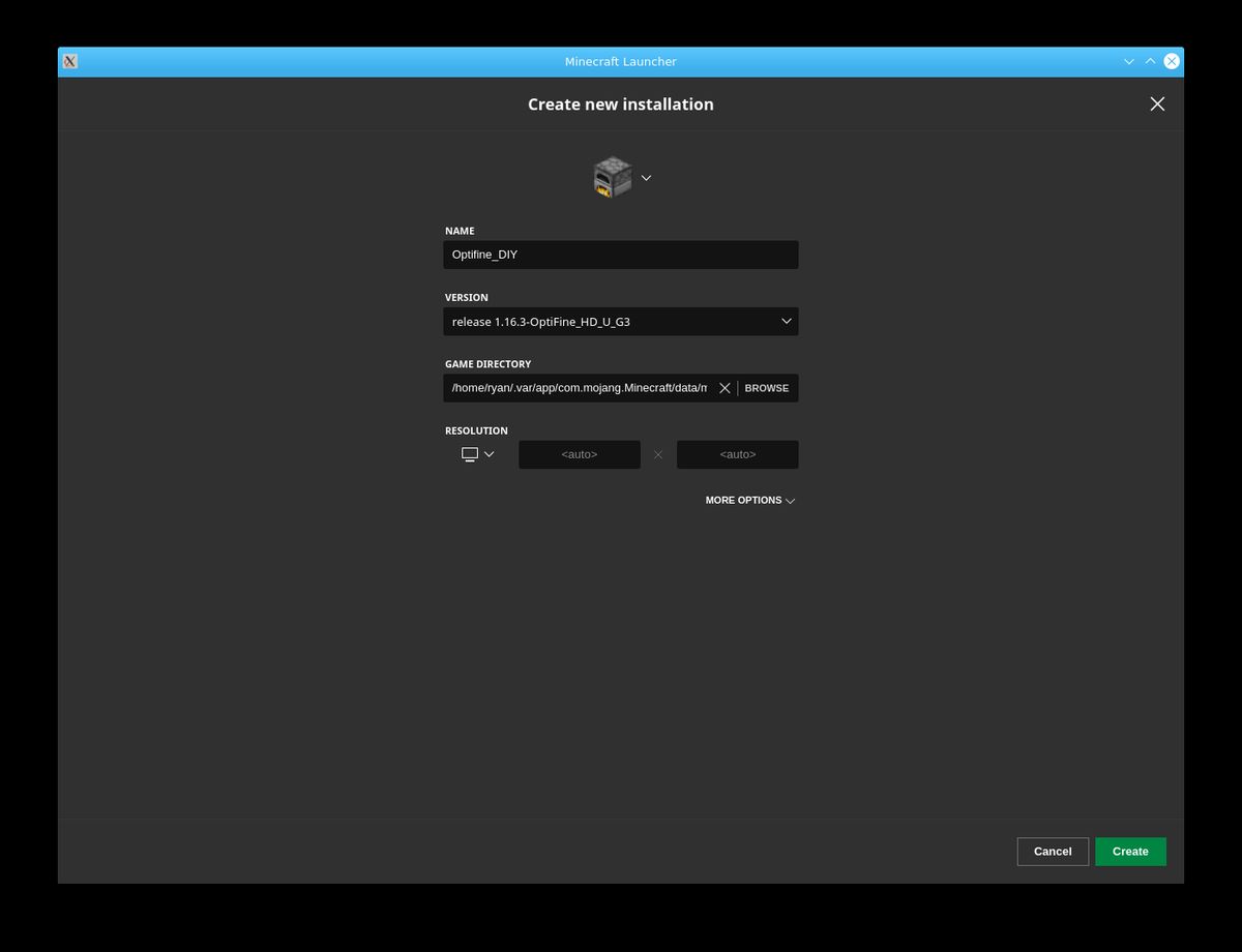 Creating a new minecraft launcher install