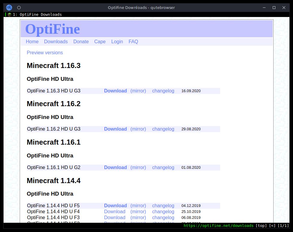 Optifine Download Page