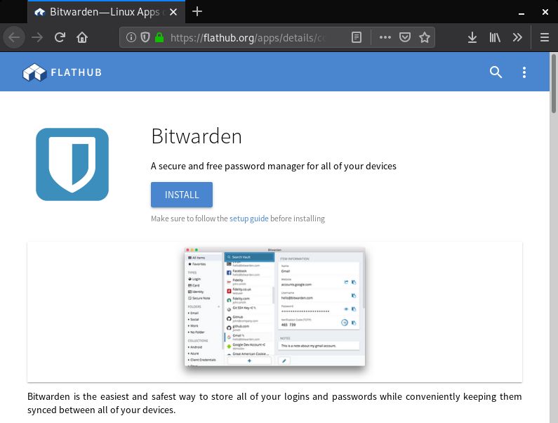 Bitwarden on Flathub Page