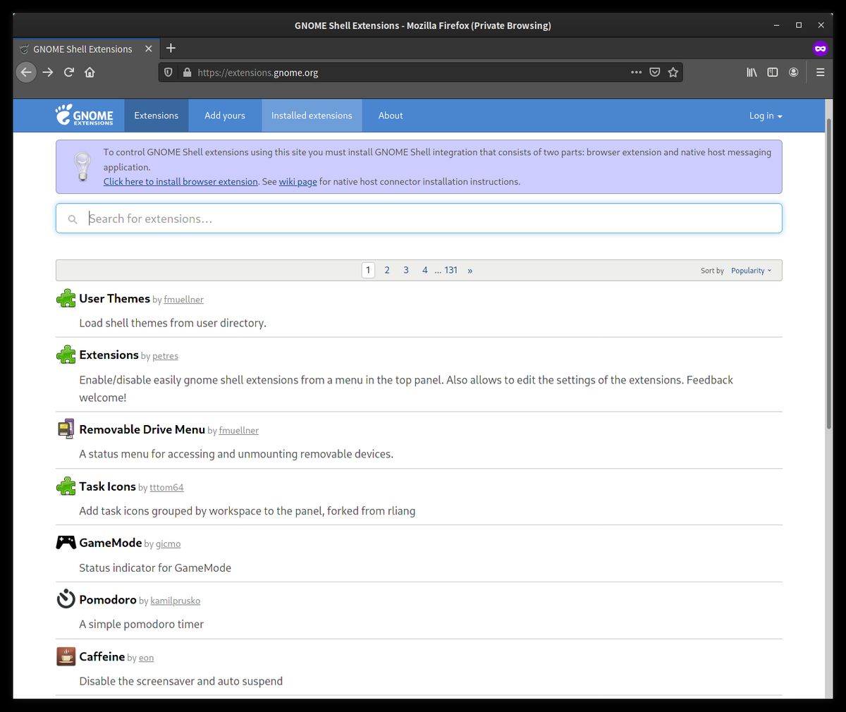 Gnome Extensions Website