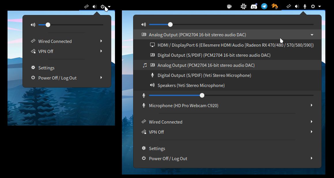 Dropdown Menu, with and without sound device chooser