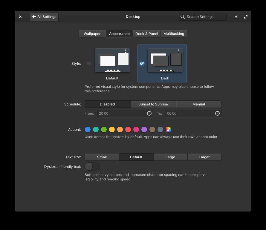 Elementary OS Appearance Settings