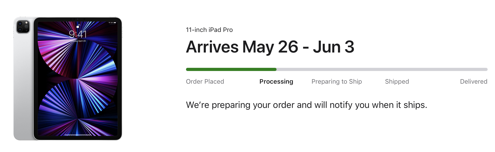 My ipad pro order status: processing