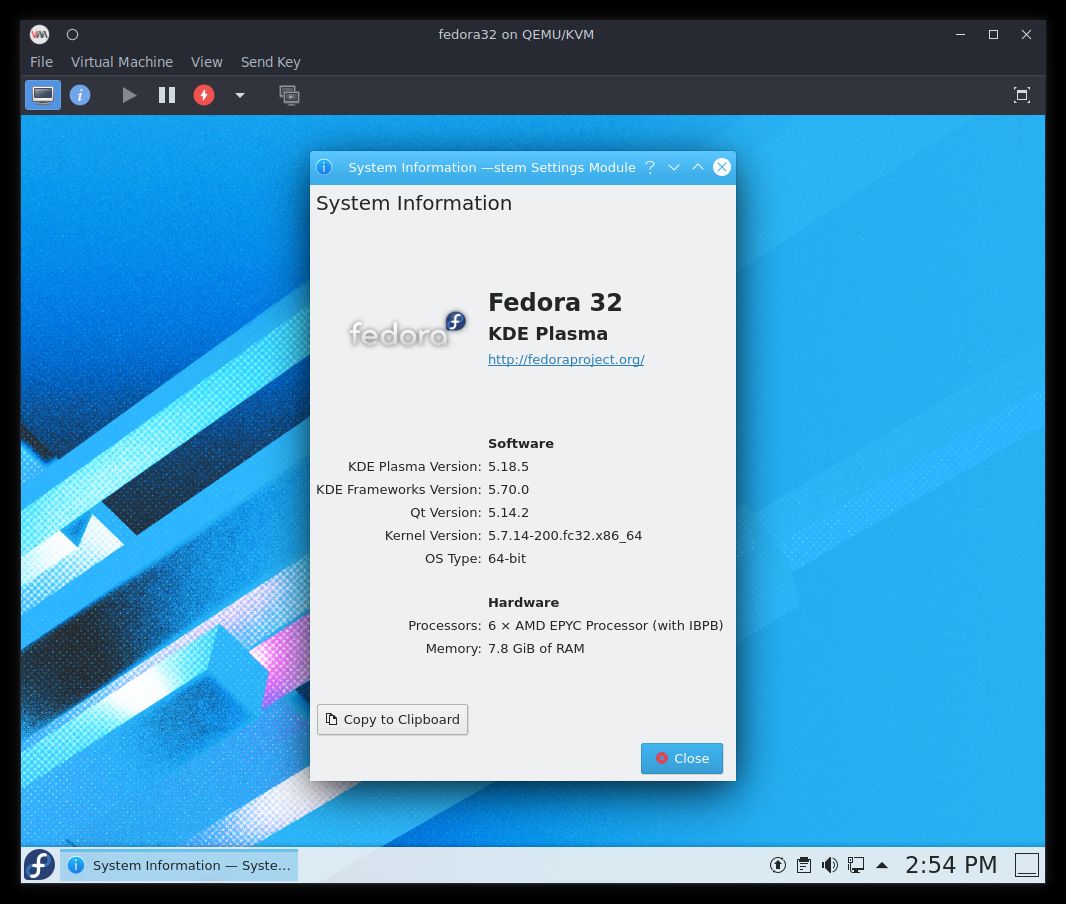 Newly Created Fedora VM