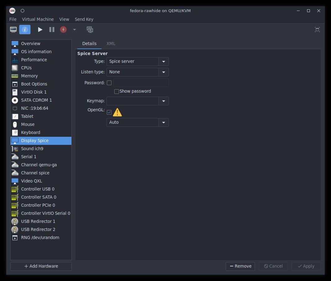 Virt-manager's Spice settings for a VM