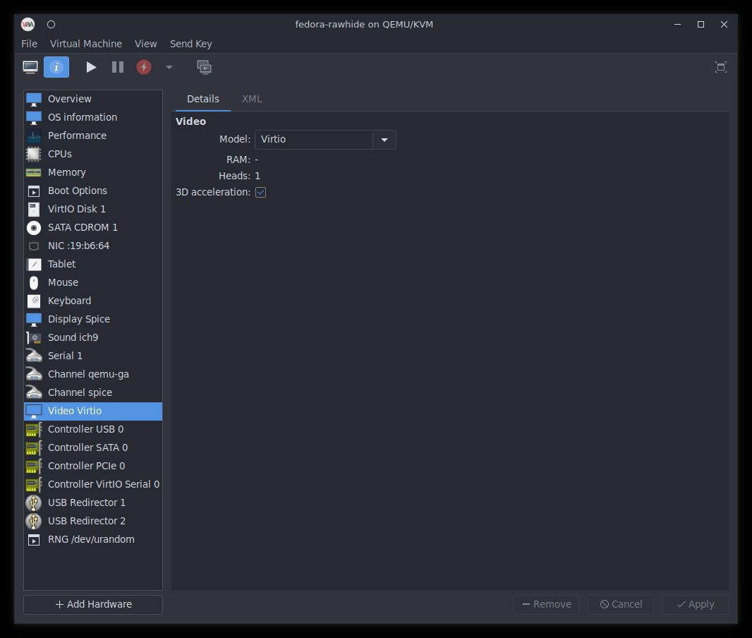 Virt-manager's Video settings for a VM