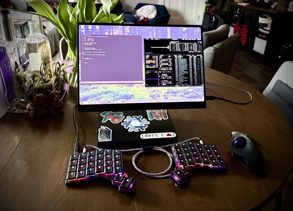 A portable monitor and split keyboard